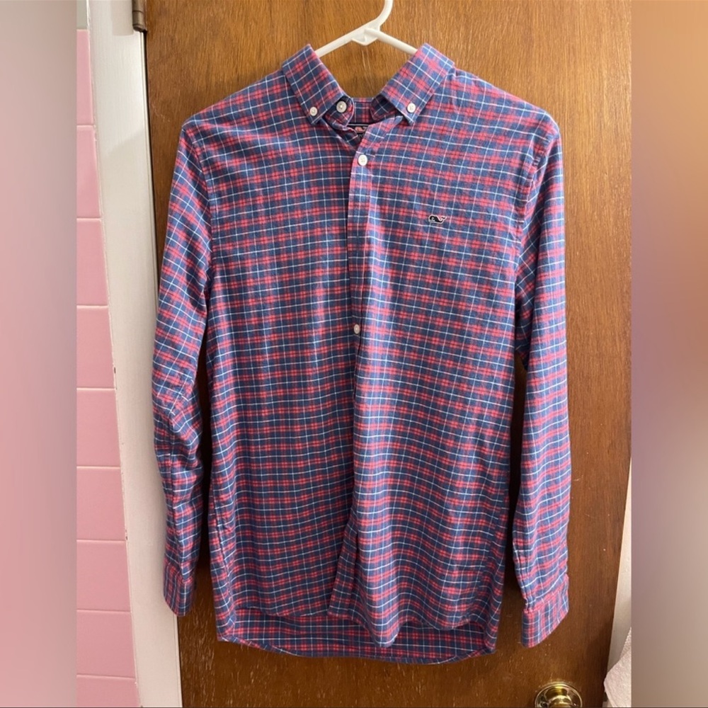 Vineyard Vines Blue Red Plaid Flannel Whale Shirt Button Down Xl(18)